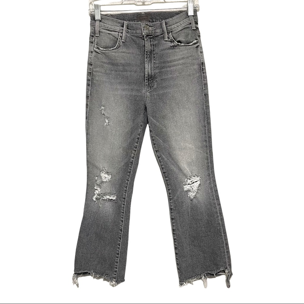 Mother Hustler Cropped Straight Leg Chewed Hem Jeans